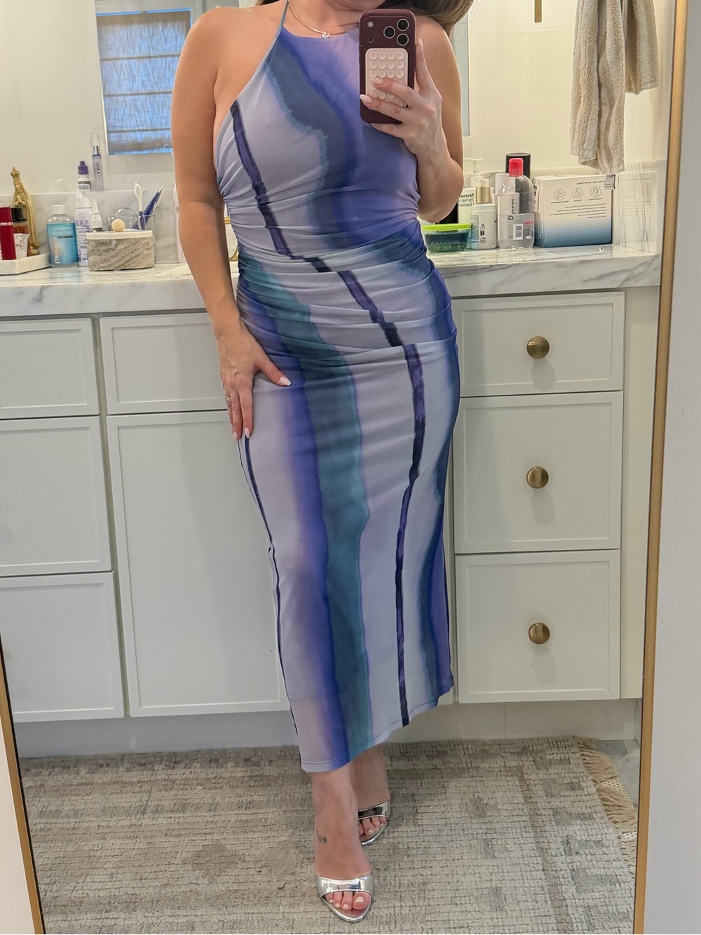Zara Blue and Purple Watercolor Halter Midi Dress